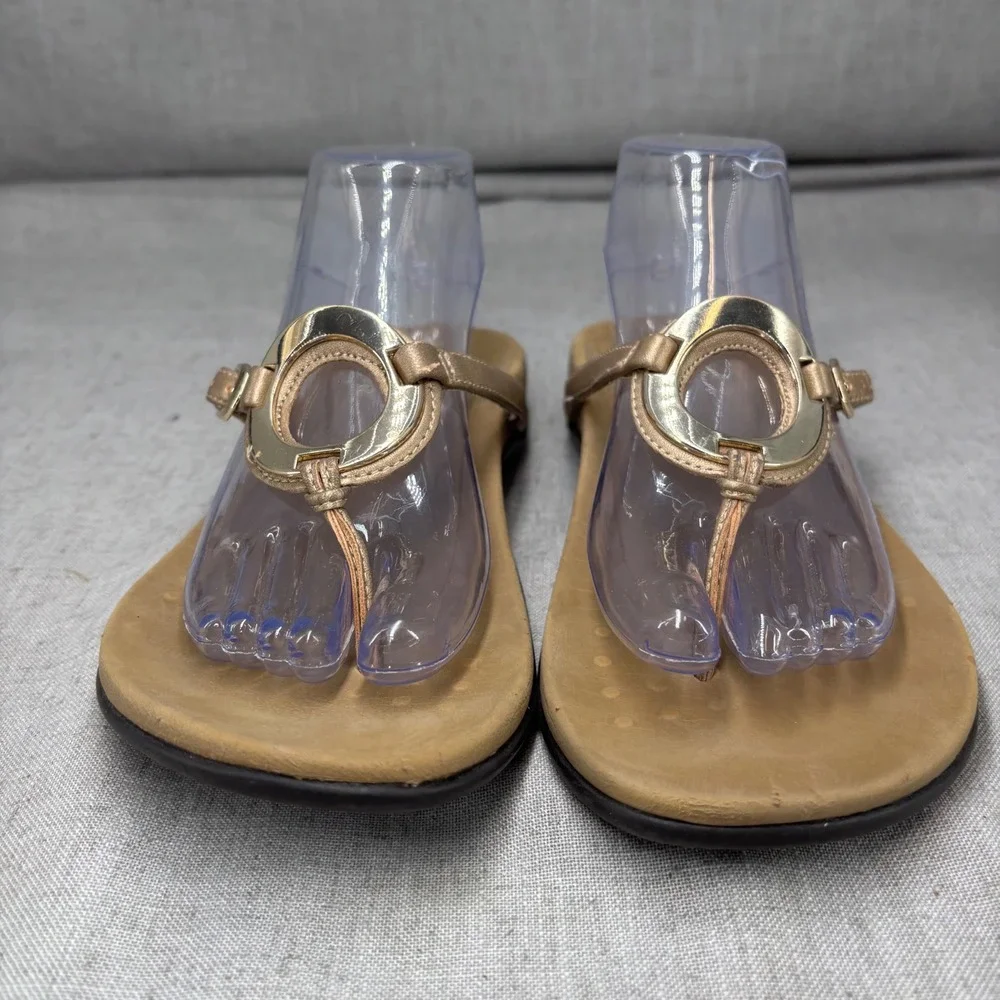 Vionic Karina Thong Sandals Gold Metallic Ring‎ Flip Flops Slides Women's 9 WIDE
